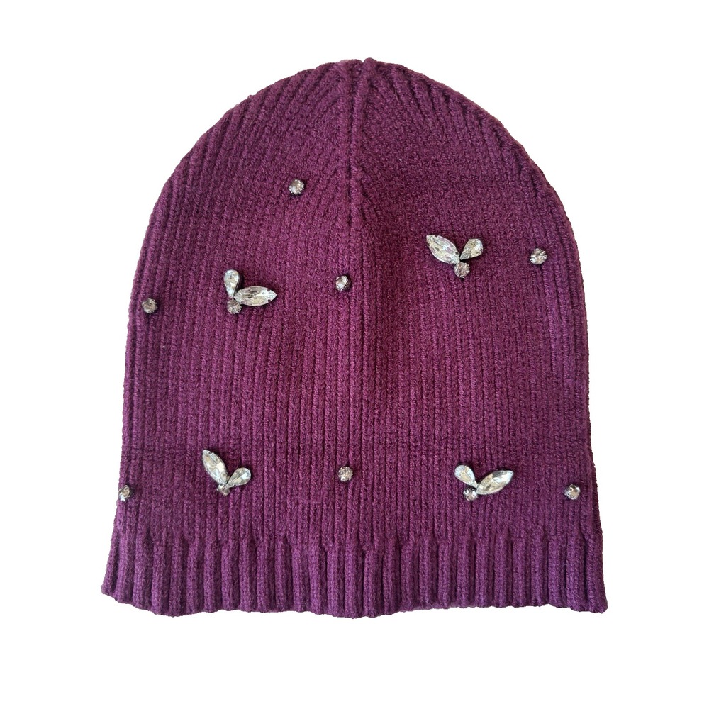 I.N.C. International Concepts Beanie Womens Purple Plum Gemstone Winter Fancy